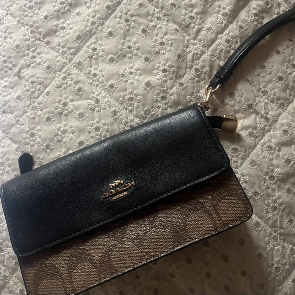Coach Black and Brown Clutch with Signature Design